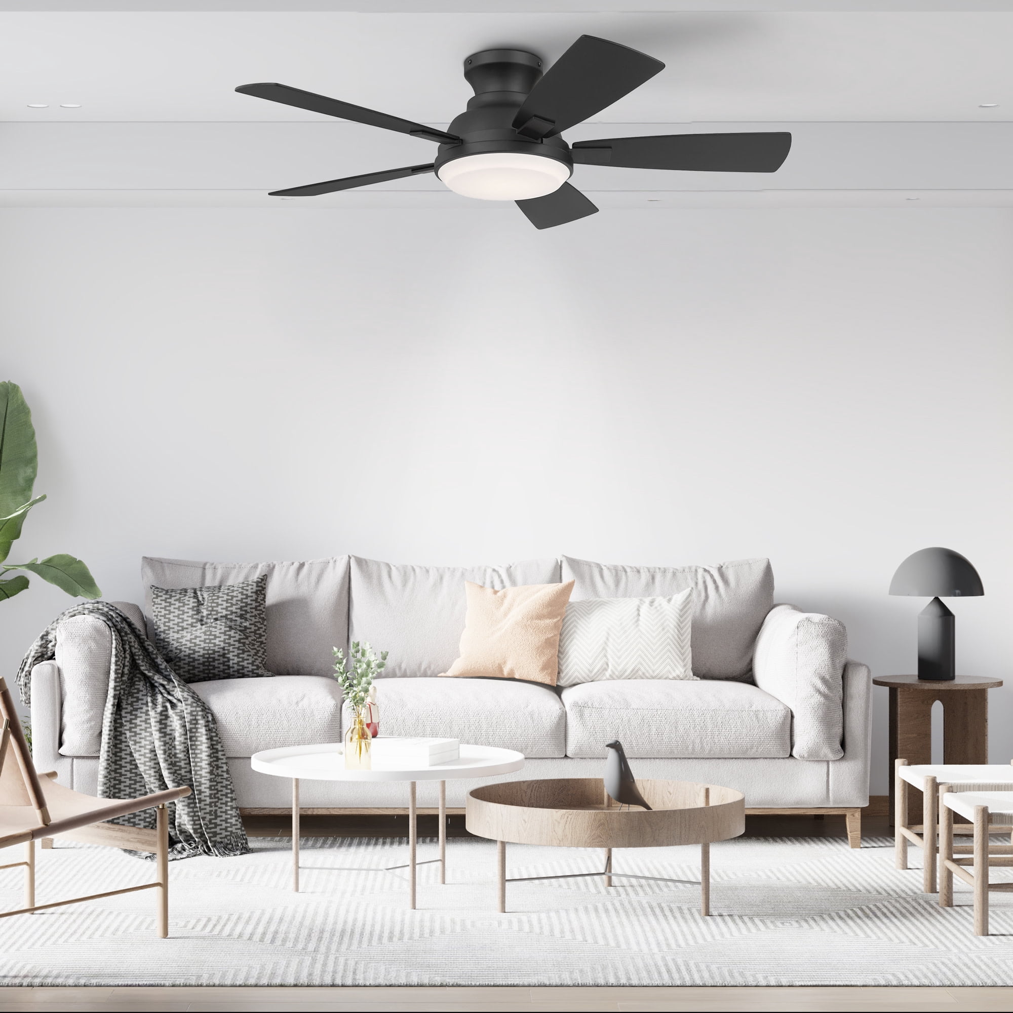 Matte Black 44 Inch Low Profile 5 Blade Indoor Ceiling Fan, Ideal for Bedrooms and Living Rooms, Quiet DC Motor, LED Light with Remote, Eleve Comfort