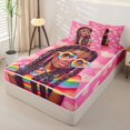 thumbnail image 2 of Castle Fairy Cute Black Girl Zipper Twin Comforter Sets with Fitted Sheet and 2 Pillowcases,Colorful Rainbow Stripes Zipper Bedding Set,Rose Coral Peach,4-Piece, 2 of 6
