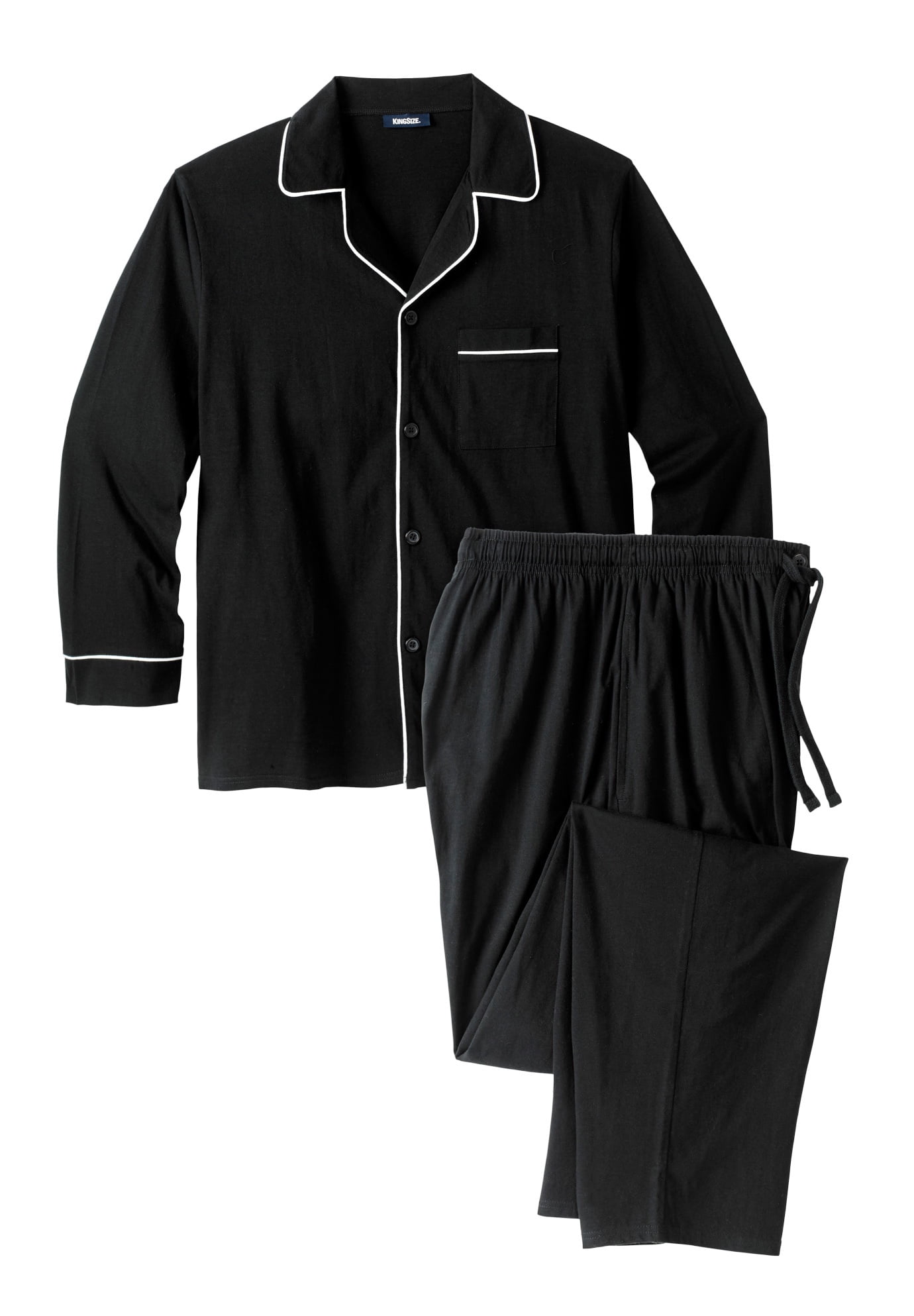 KingSize Men's Big & Tall Long Sleeve Pajama Set Tall 2XL, Black