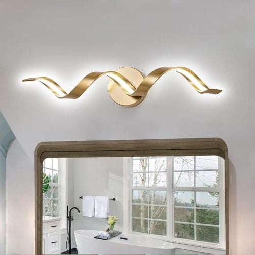Gold Bathroom Light Fixtures, 24 inch Spiral Design Modern LED Bathroom Vanity Lights Over Mirror, Wall Light Fixtures for Living Room