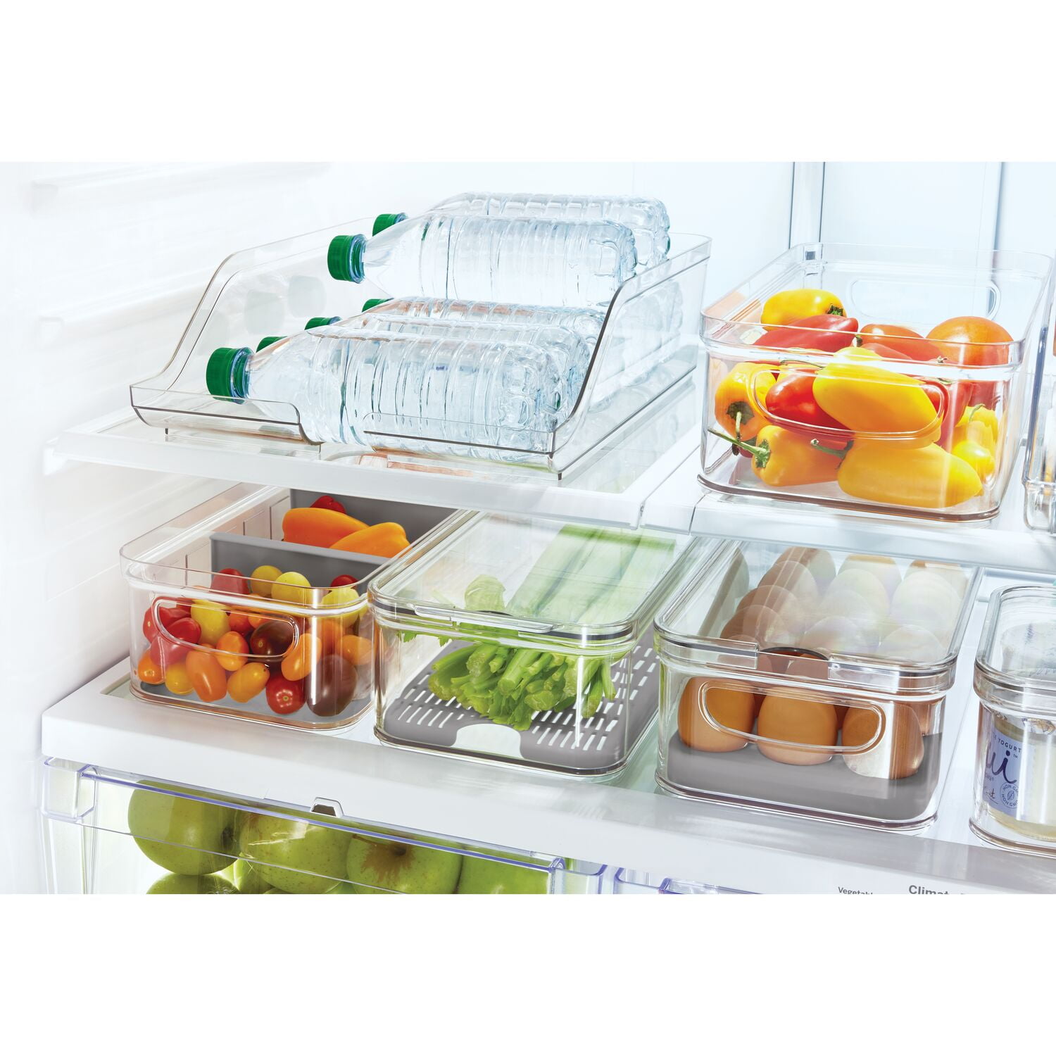 iDesign Crisp BPA-Free Plastic Stackable Refrigerator Square Storage Bin, Clear, 6.32" x 6.32" x 3.76"