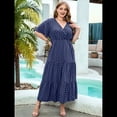 thumbnail image 4 of Vestido Informal de Lunares para Mujer, Talla Grande, de Verano, Corta, Cuello en V, Holgado, Escalonado Azul 4XL, 4 of 9