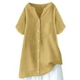 thumbnail image 3 of Delayuji Women's Cotton Linen Shirts Solid 3/4 Sleeve Tunic Tops Oversized Tshirts Casual V Neck Blouses Yellow Xl Wrinkles In Wash Water Short Sleeve Shirts for Women, 3 of 3