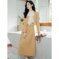 thumbnail image 2 of Traje de dos piezas de primavera y otoño para mujer, nueva ropa elegante de estilo socialité, abrigo de color amarillo crema de alta calidad, falda, 2 of 5