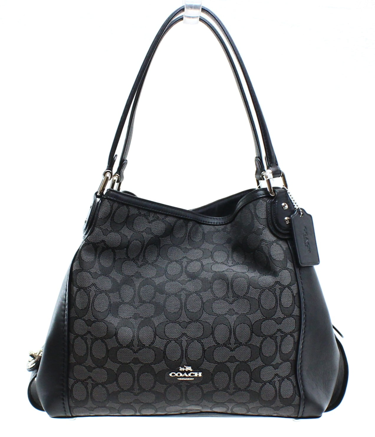 Coach Coach NEW Black Smoke Silver Signature Jacquard Edie Shoulder