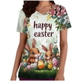 thumbnail image 2 of Mifsaly V-Neck Short Sleeve Scrub Tops Women Vintage Funny Bunny Eggs Graphic Easter Shirt Comfortable Healthcare Nursing Uniforms Festival Officewear with Pockets M, 2 of 6