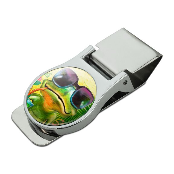 Summertime Vacation Frog Satin Chrome Plated Metal Money Clip