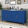 thumbnail image 2 of 63”Inch Modern Wood Accent Buffet Sideboard Serving Storage Cabinet with Large Storage Space, Metal handles & Wood Legs and Shelves for Dining Room, Entryway (Navy Blue), 2 of 9