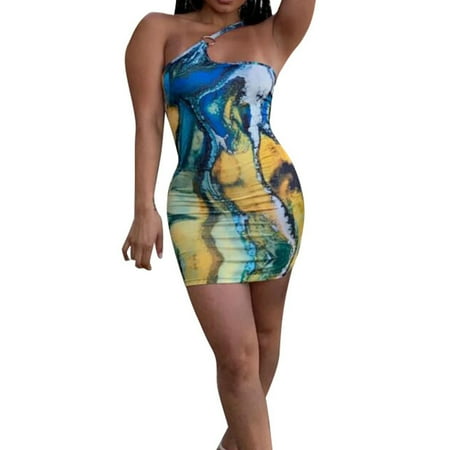 SSPalu Ladies Bag Hip Skirt Women s One Shoulder Ruched Dress Slim Dress