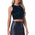 thumbnail image 4 of INSPIRE CHIC Sequin Tank Tops for Women Crop Scoop Neck Sleeveless Sparkly Glitter Club Party Nightout Vest Blouse S Blue Green, 4 of 6