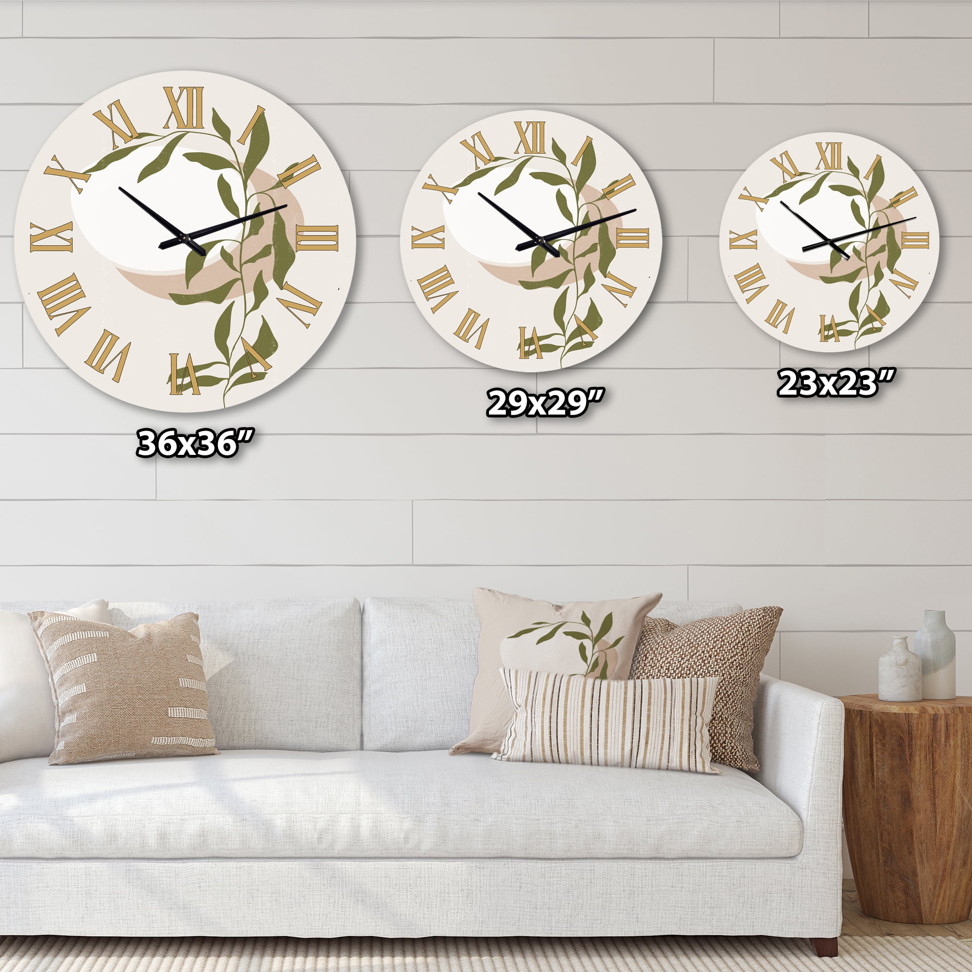 Designart 'Abstract Sun And Moon With Green Leaf Iii' Modern Wall Clock