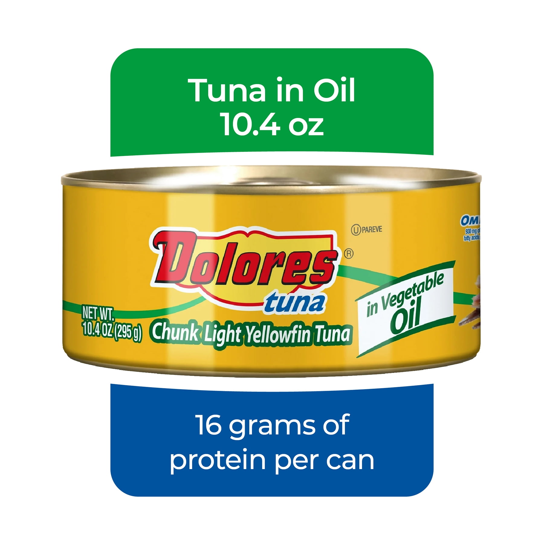 (3 pack) Dolores Chunk Light Yellowfin Tuna in Vegetable Oil, Canned Tuna Fish, 10.4 oz Can