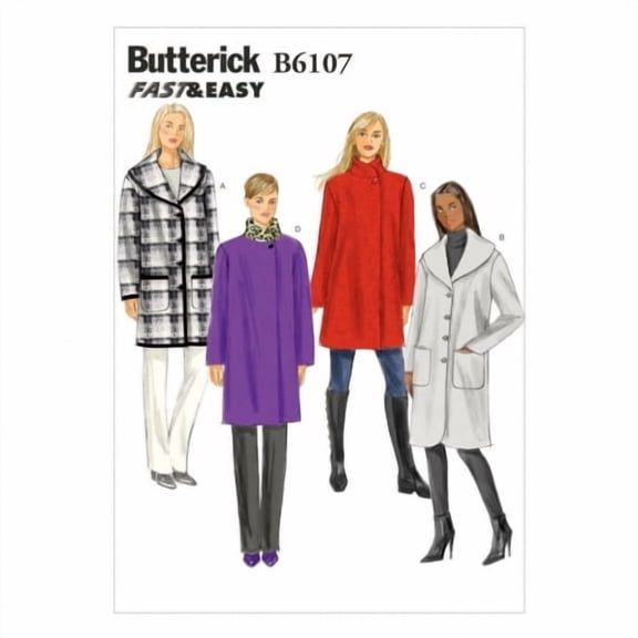 Butterick Ladies Easy Sewing Pattern 6107 Loose Fit Coats with Collar