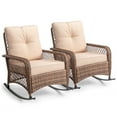 thumbnail image 2 of Zimtown Woven Rattan Rocking Chair for Patio, Large Wicker Chair with Blue Cushion, Brown & Beige, 2 of 13