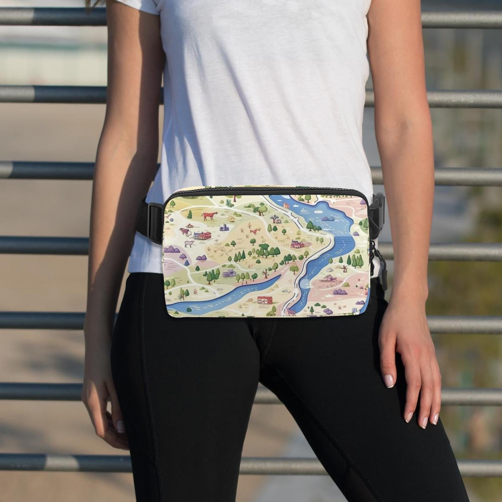 Map Lightweight Adjustable Belt Bag with Extension Strap - Unisex Running Waist Bag