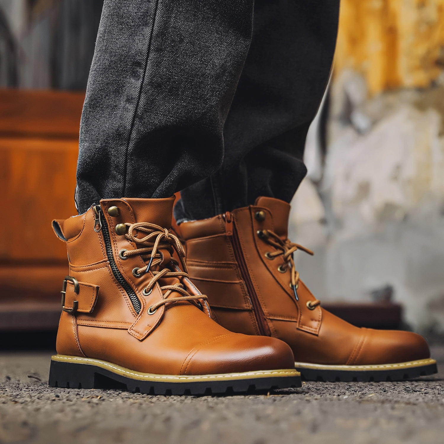 キャッキャッページ Oxford Dress Boot Mens Boots Motorcycle Casual Boots for Men
