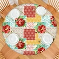 thumbnail image 2 of Elastic round tablecloth with floral pattern, suitable for outdoor or indoor, polyester fabric fits 44-52 inch, oversized, 2 of 7