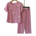 thumbnail image 2 of Women's Print Soft Sleepwear Capri Pajamas Sets Short Sleeve Two-Piece Pjs Round Neck Tops & Capri Pants, 2 of 3
