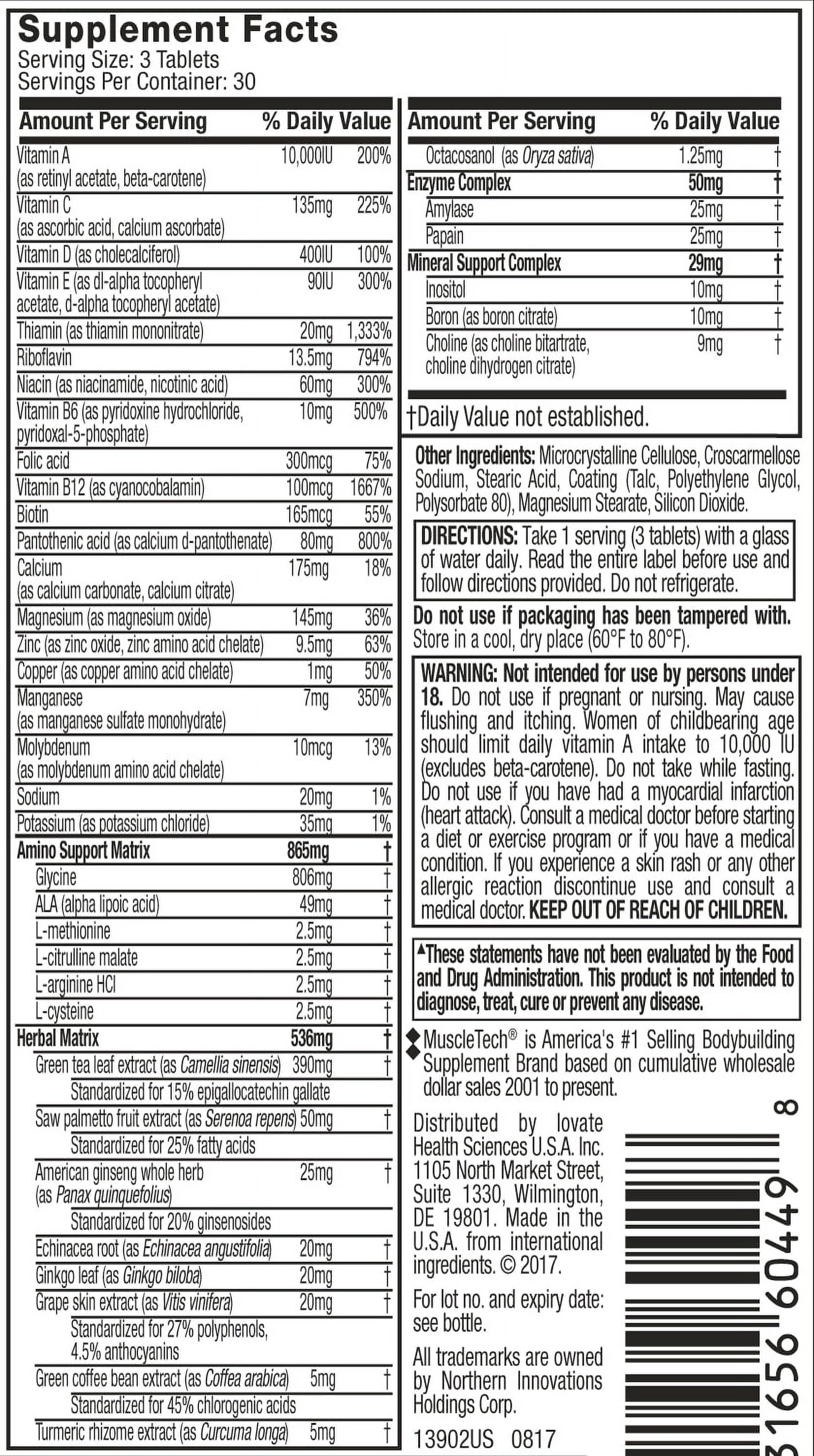 Muscletech Platinum Multi Vitamin, For Men & Women, 90ct
