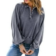 thumbnail image 4 of Xcmzpl Women's Sweatshirts Casual Solid Color V Neck Sweatshirt Holiday Sweater Tops Work Long Sleeve Blouses Early Fall Fashion, 4 of 8