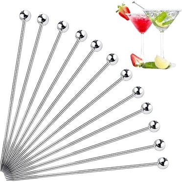 Cocktail Picks Reusable Stainless Steel Martini Picks Set Fruit Stick Toothpicks, Drink Skewers Fruit Garnish Swizzle Sticks for Olive Skewers, Cocktails, and Bloody Mary Set of 12