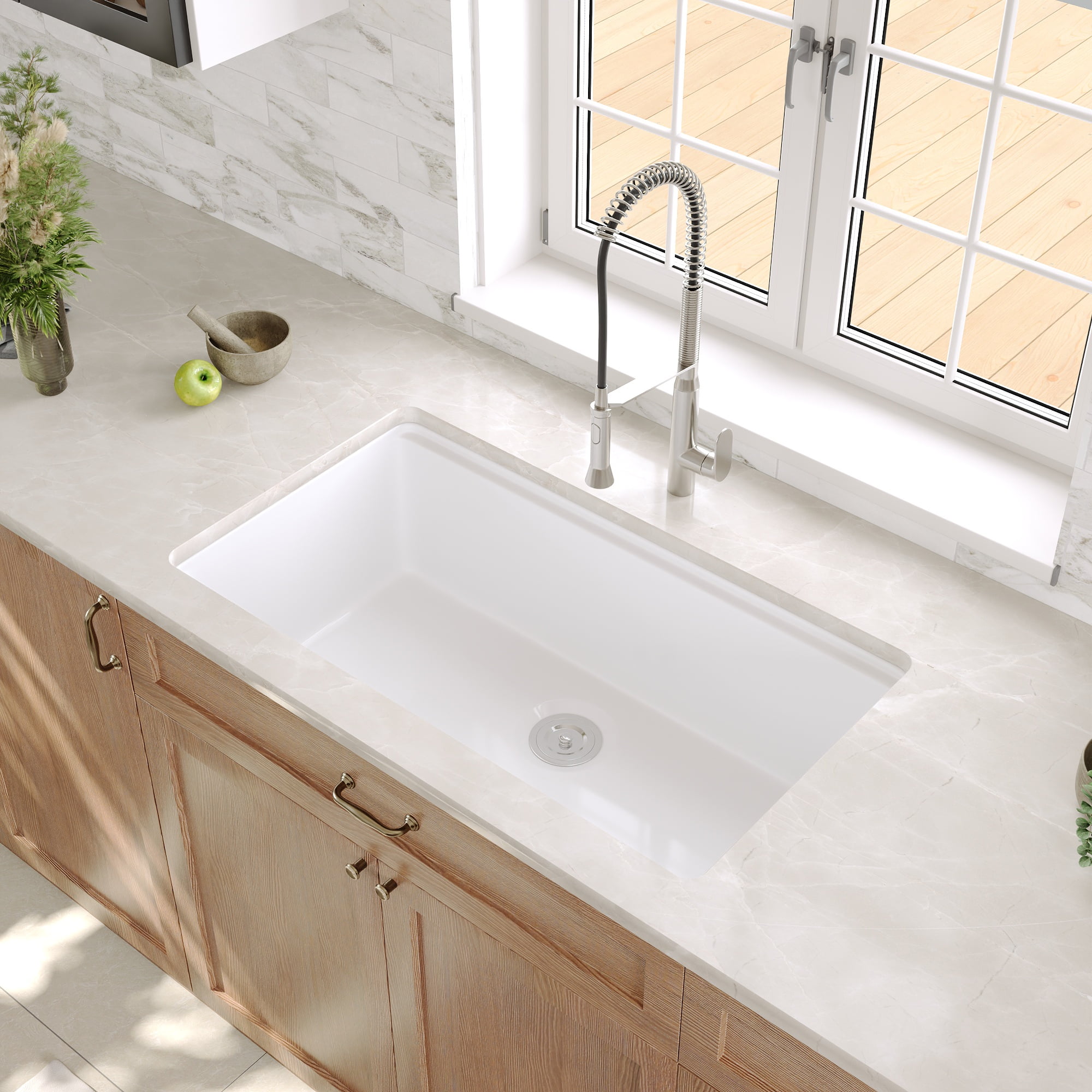 33 in. L x 19 in. W Rectangular Undermount Single Bowl Fireclay Workstation Kitchen Sink with Cutting Board, Bottom Grid