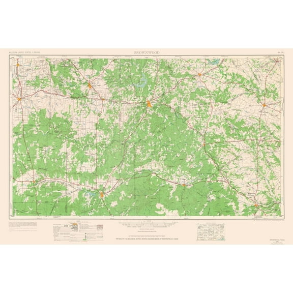 Topographical Map - Brownwood Texas Quad - USGS 1964 - 34.33 x 23 - Vintage Wall Art
