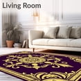 thumbnail image 2 of ODIKA 3'x5' Machine Washable Non-Slip Area Rug, Vintage Damask Medallion Design with Ornate Flourishes Contemporary Accent High Traffic Rug with Pad, Purple, 589965, 2 of 8