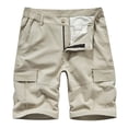 thumbnail image 2 of SDNall Men Casual Solid Zipper Button Pockets Elastic Waist Cropped Cargo Shorts, 2 of 9
