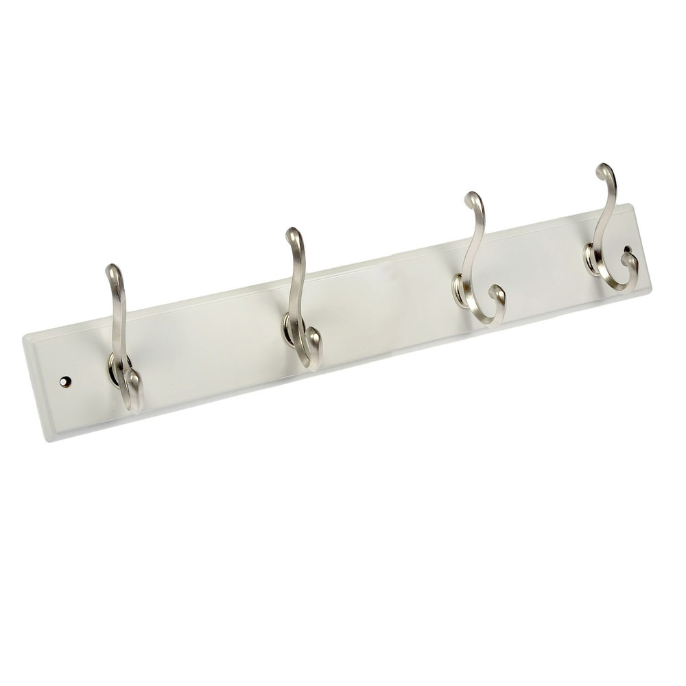 Mainstays, Hook Board, 18 in White Hookboard with 4 Satin Nickle Hooks