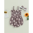 thumbnail image 5 of Newborn Girl Outfit, Sleeveless Pleated Flower Print Romper with Bowknot Hairband Summer Clothes 0-18 Months, 5 of 9