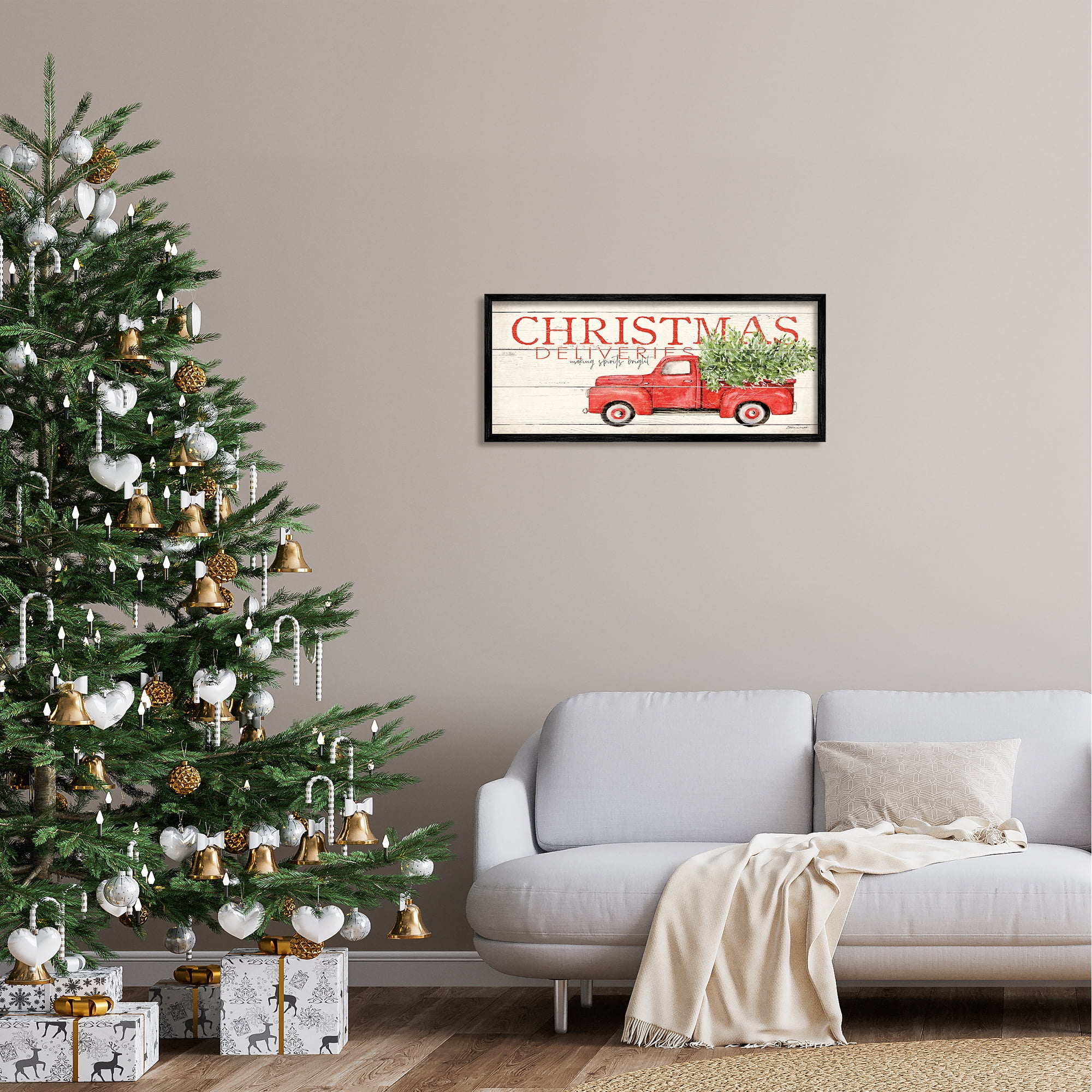 Stupell Industries Christmas Deliveries Red Truck Holiday Painting Black Framed Art Print Wall Art