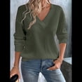 thumbnail image 4 of Blusas de Punto Gofre para Mujer, Blusas Casuales de Larga con Farol, Cuello en V, Camisetas Oversize. Verde XXL, 4 of 8