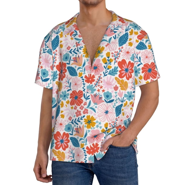 Fotbe Floral Ditsy Camisa Estampada de Manga Corta para Hombre, Casual de Verano, Estilo Playero, Sin Arrugas-4X-Large