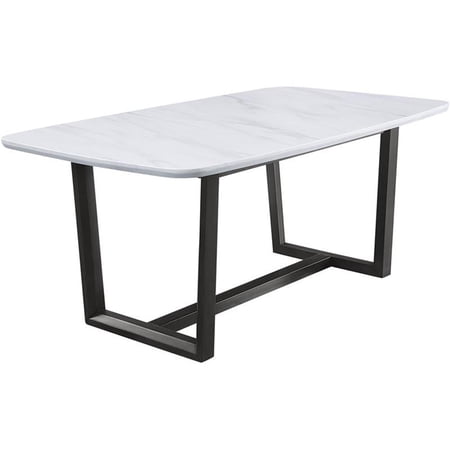 Bowery Hill Rectangular Dining Table with Marble Top in White and Gray Oak