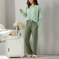 thumbnail image 2 of 2 Piece Pajamas Sets for Women Long Sleeve Round Neck Stripes Casual Loose Tops with Pants Comfy Lounge Sets Sleepwear Mint Green,XL, 2 of 7