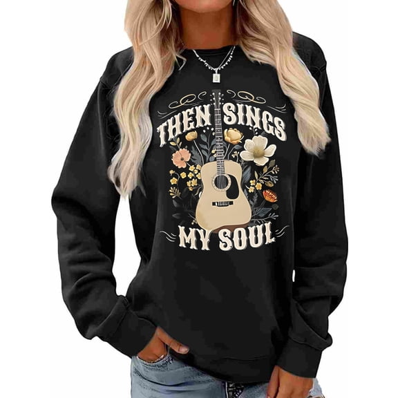 Christian Sweatshirt for Women Faith Worship Lyrics Letter Printed Pullover Inspirational Music