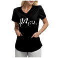 thumbnail image 3 of COMVALUE Scrub Tops for Women Short Sleeve Working Uniform with Pocket Summer ECG Heart Graphic Print V Neck Stretchy Holi T Shirts (Black, S), 3 of 4
