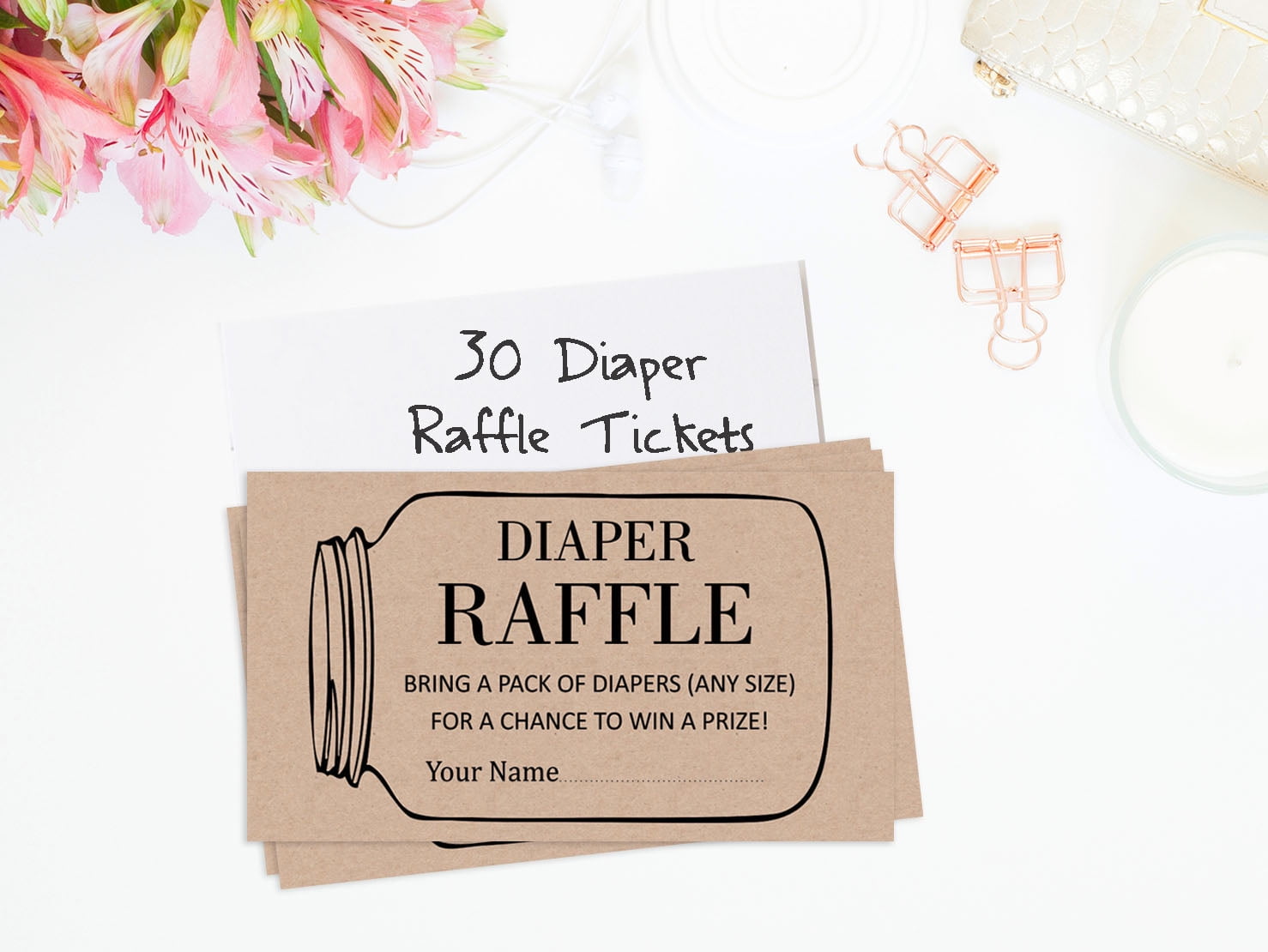 Inkdotpot 30Baby ShowerDiaper Raffle Ticket Lottery Insert Cards Supplies Games For Baby Shower Party Gender Neutral Bring A Pack Of Rustic Diapers To Win Favors Gifts And Prizes