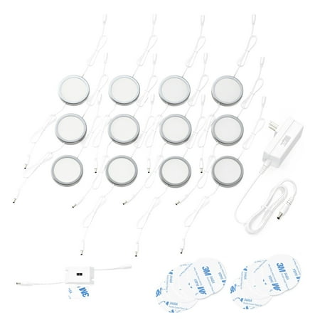 

EShine Under Cabinet Puck Lights with Hand Wave Sensor - Circular LED Cabinet Lights - Dimmable - Pack of 12 Warm White (3000K)