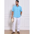 thumbnail image 2 of DARING DIVA Men's Texture Short Sleeve Button Down Casual Knitted Shirt M Light Blue, 2 of 7