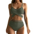 thumbnail image 1 of Gibobby Bañador de Bikini Conjunto de bikini para mujer Traje de baño Traje de baño Cintura media Cuello en V profundo Correas anchas Malla Gancho traser(Verde,M), 1 of 3