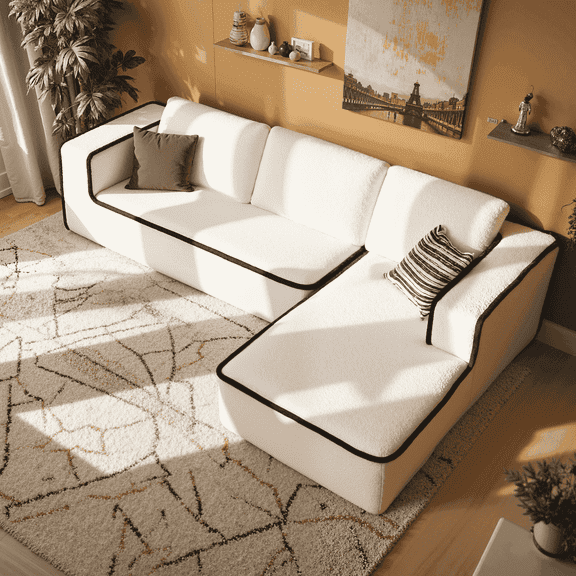 Vorthio 121" Oversized Modular Sectional Sofa, Cloud Couch with Chaise, L Shaped Boneless Couches for Living Room, No-Assembly (Letf Facing Chaise,White)