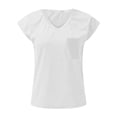 thumbnail image 4 of Womens Shirts Summer Cap Sleeve Casual Tops V Neck Solid Color Casual Shirts Loose Fit Blouse Womens Tops, 4 of 5