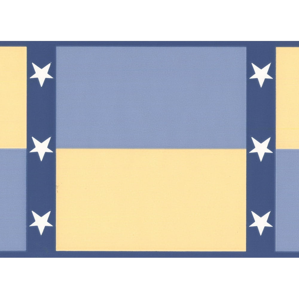 Wallpaper Border White Stars Yellow Blue Wall Border Retro Design