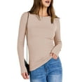 thumbnail image 3 of Women Long Sleeve Shirts Rib Knit Slim Fit Tops Fall Outfits Casual T-Shirt Underscrubs Layer Clothes Cream White S, 3 of 8