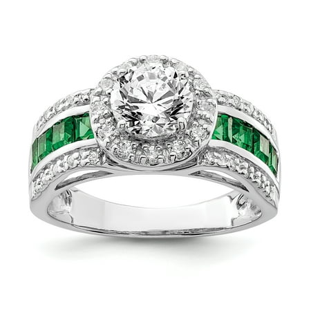 - 925 Sterling Silver Cubic Zirconia Cz Lab Created Green Emerald Band Ring Size 8.00 Gemstone