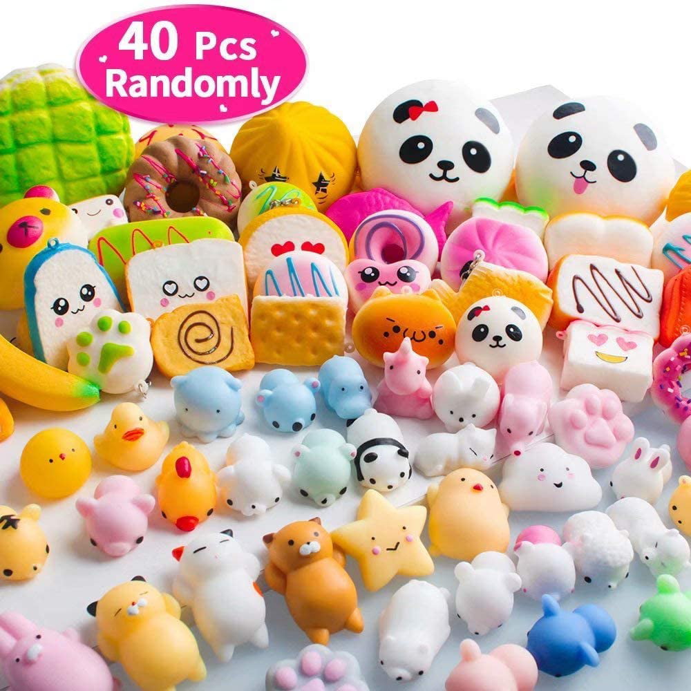 40pcs Gold Toy Squishies Mochi Mini Squishies Toys 20 Kawaii Animal