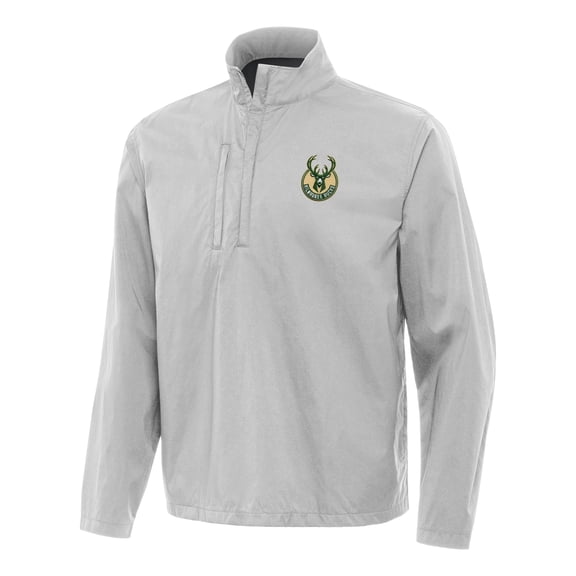 Men's Antigua Heather Gray Milwaukee Bucks Brisk Quarter-Zip Windbreaker