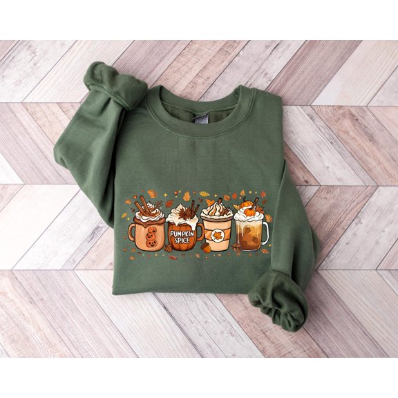Pumpkin Spice Coffee Sweatshirt: Cozy Fall Pullover, Plus Size Available, F6827 All Size S-5Xl